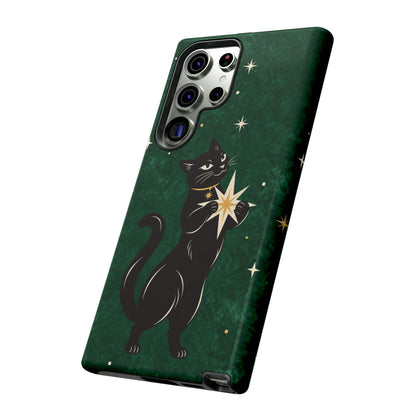 Forest Green Celestial Black Cat Phone Case - Green Phone Case