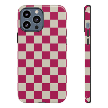iPhone 13 Pro Max / Glossy Phone Case - ’Pink & White Checkered Pattern’ Phone Case