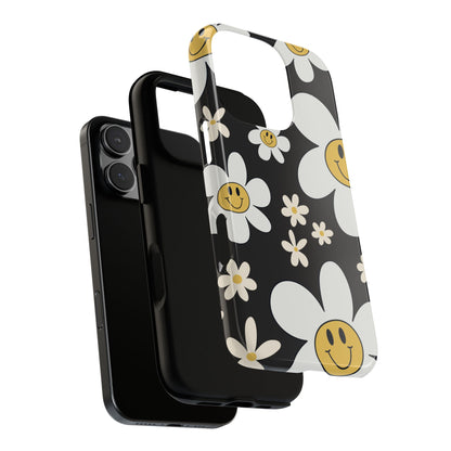 Fun Retro Daisy Pattern with Dark Grey Background Phone Case - Grey Phone Case