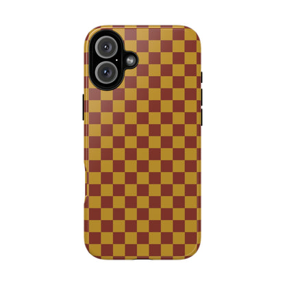 Trendy Mustard & Burgandy Small Checked Pattern Phone Case - Brown Phone Case - iPhone 16 Plus / Glossy