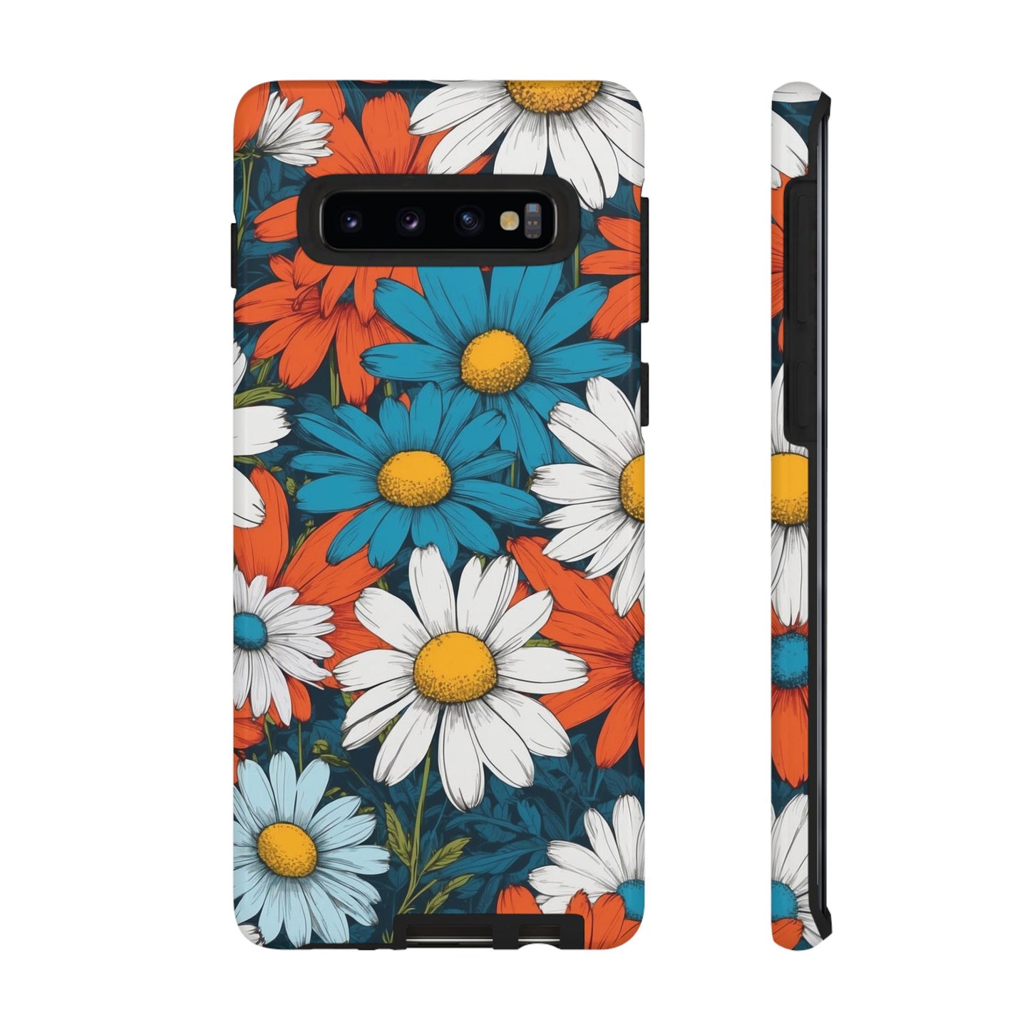 Samsung Galaxy S10 / Glossy Phone Case - Pop Art Daisies Illustration ’Red & Blue’ Phone Case