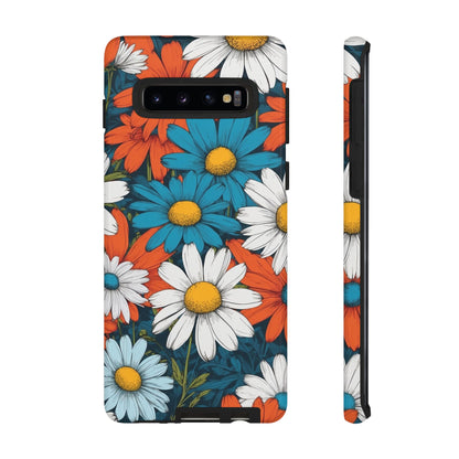 Samsung Galaxy S10 / Glossy Phone Case - Pop Art Daisies Illustration ’Red & Blue’ Phone Case