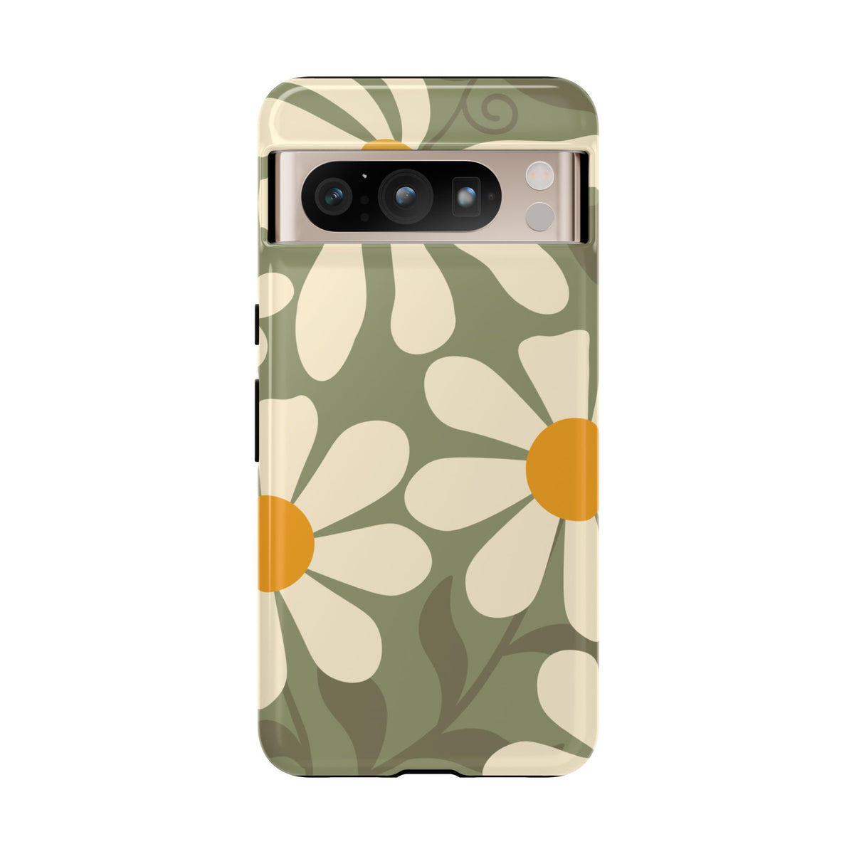 Retro Green Daisy Pattern #2 Phone Case - Green Phone Case - Google Pixel 8 Pro / Glossy