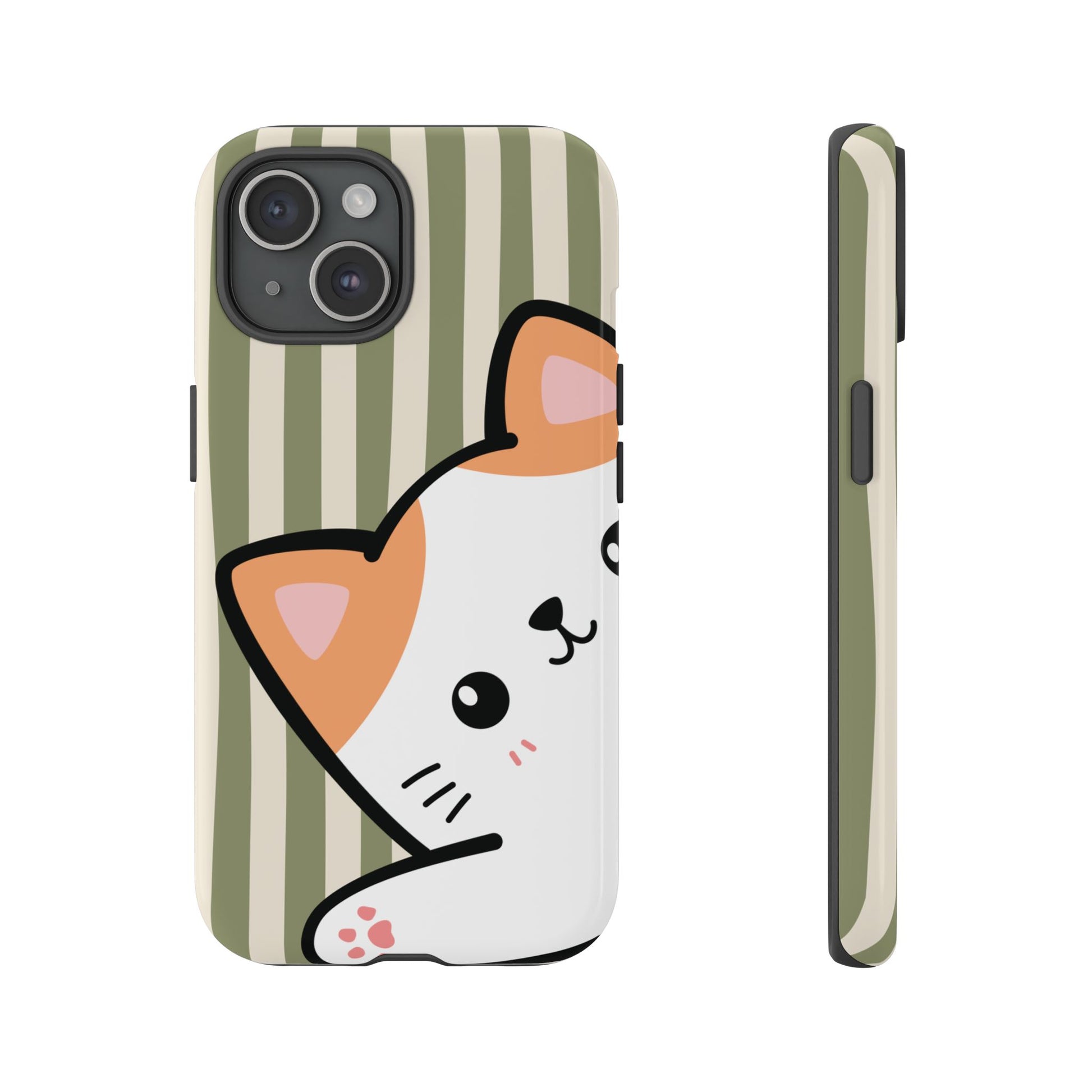 Playful Peakaboo Cat with Green Stripe Pattern Phone Case - Green Phone Case - iPhone 15 / Glossy