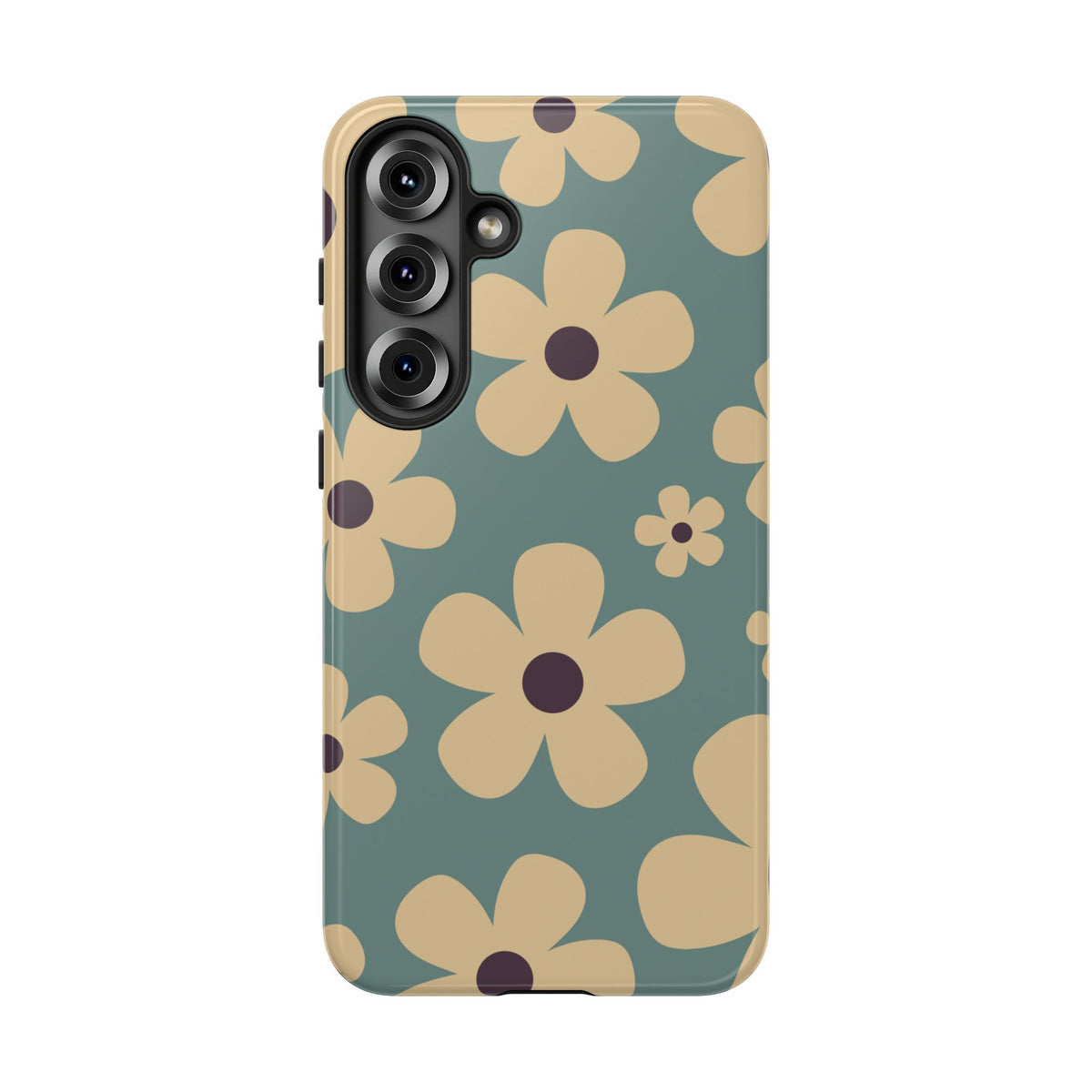 Cute Blue & Cream Daisy Pattern Phone Case - Blue Phone Case - Samsung Galaxy S25 Plus / Glossy