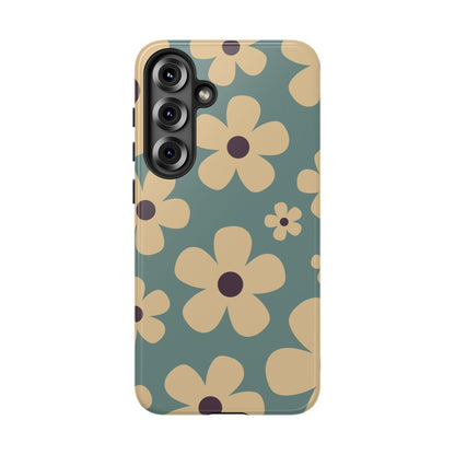 Cute Blue & Cream Daisy Pattern Phone Case - Blue Phone Case - Samsung Galaxy S25 Plus / Glossy