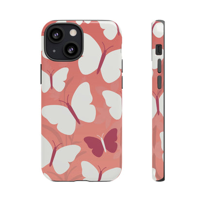 iPhone 13 Mini / Glossy Phone Case - Minimalist Pink Butterfly Pattern Phone Case
