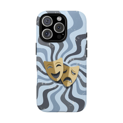 Comedy & Tragedy Masks – Blue Minimal Retro Wave Phone Case - Blue Phone Case - iPhone 16 Pro / Glossy