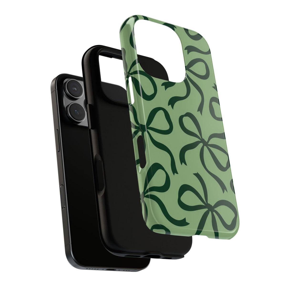 Bold Sage Green and Forest Green Bow Pattern Phone Case