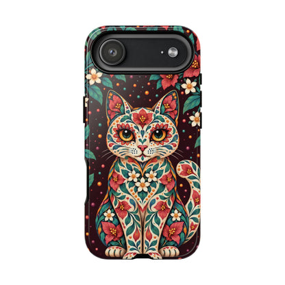 Vibrant Terracotta and Teal Calavera Cat Phone Case - Multicolor Phone Case - iPhone 17 Air / Glossy
