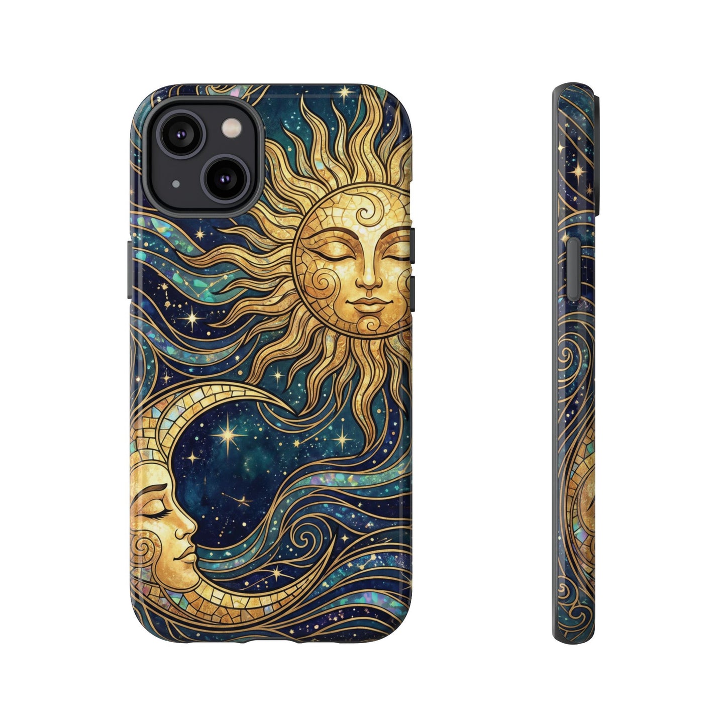 Elegant Teal & Gold Sun and Moon Phone Case