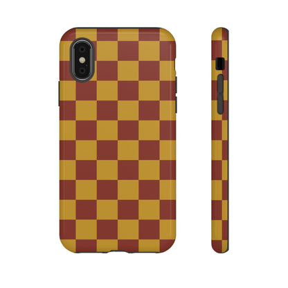 Trendy Mustard & Burgandy Checked Pattern Phone Case - Brown Phone Case - iPhone X / Glossy