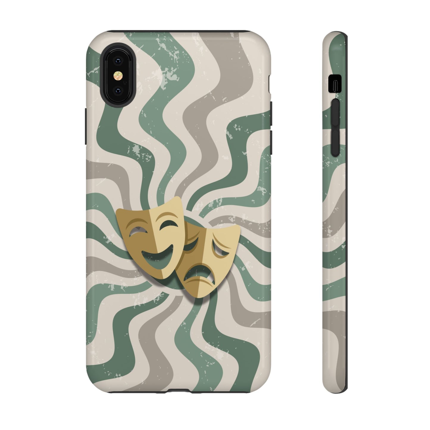 iPhone XS MAX / Glossy Phone Case - Comedy & Tragedy Masks – Green Minimal Retro Wave Phone Case