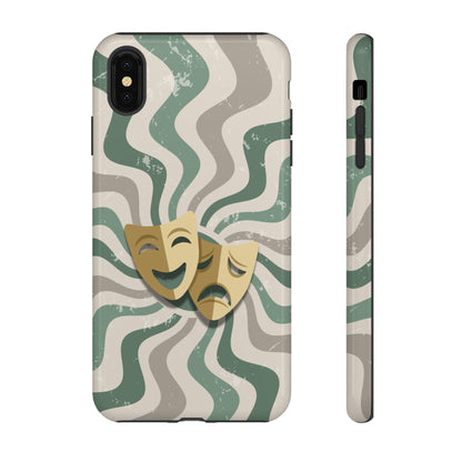 iPhone XS MAX / Glossy Phone Case - Comedy & Tragedy Masks – Green Minimal Retro Wave Phone Case