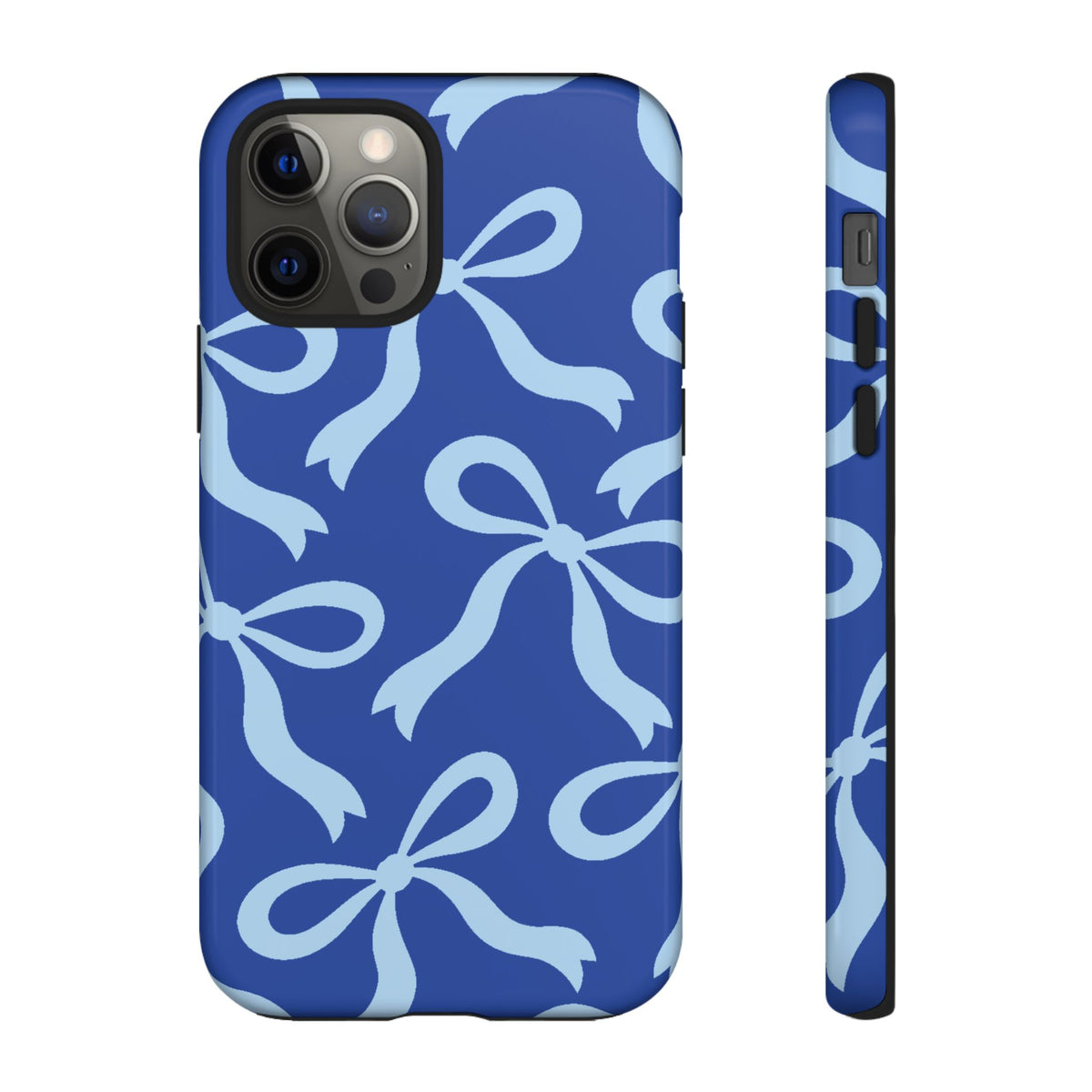 Bold Cobalt Blue and Powder Blue Bow Pattern Phone Case - Blue Phone Case - iPhone 12 Pro / Glossy