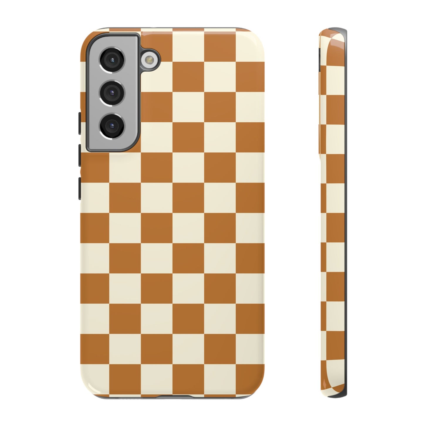 Samsung Galaxy S22 Plus / Glossy Phone Case - ’Orange & White Checkered Pattern’ Phone Case