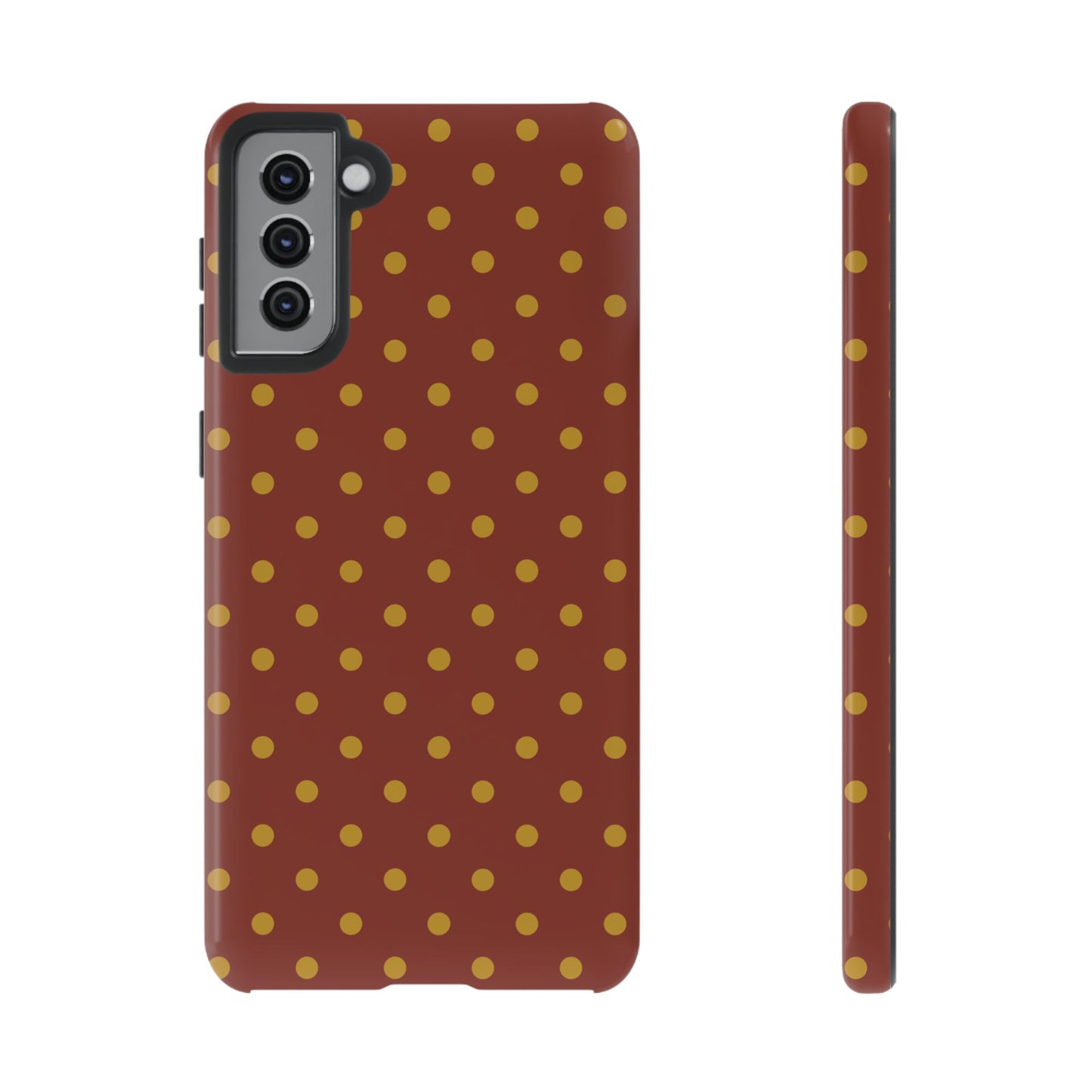 Samsung Galaxy S21 Plus / Glossy Phone Case - Trendy Brown & Mustard Dot Pattern Phone Case
