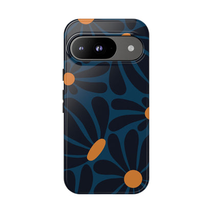 Google Pixel 9 / Glossy Phone Case - ’Dark Blue & Orange Daisy Pattern’ Phone Case