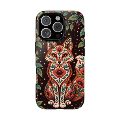 Vibrant Terracotta and Teal Calavera Fox Phone Case - Multicolor Phone Case - iPhone 16 Pro / Glossy