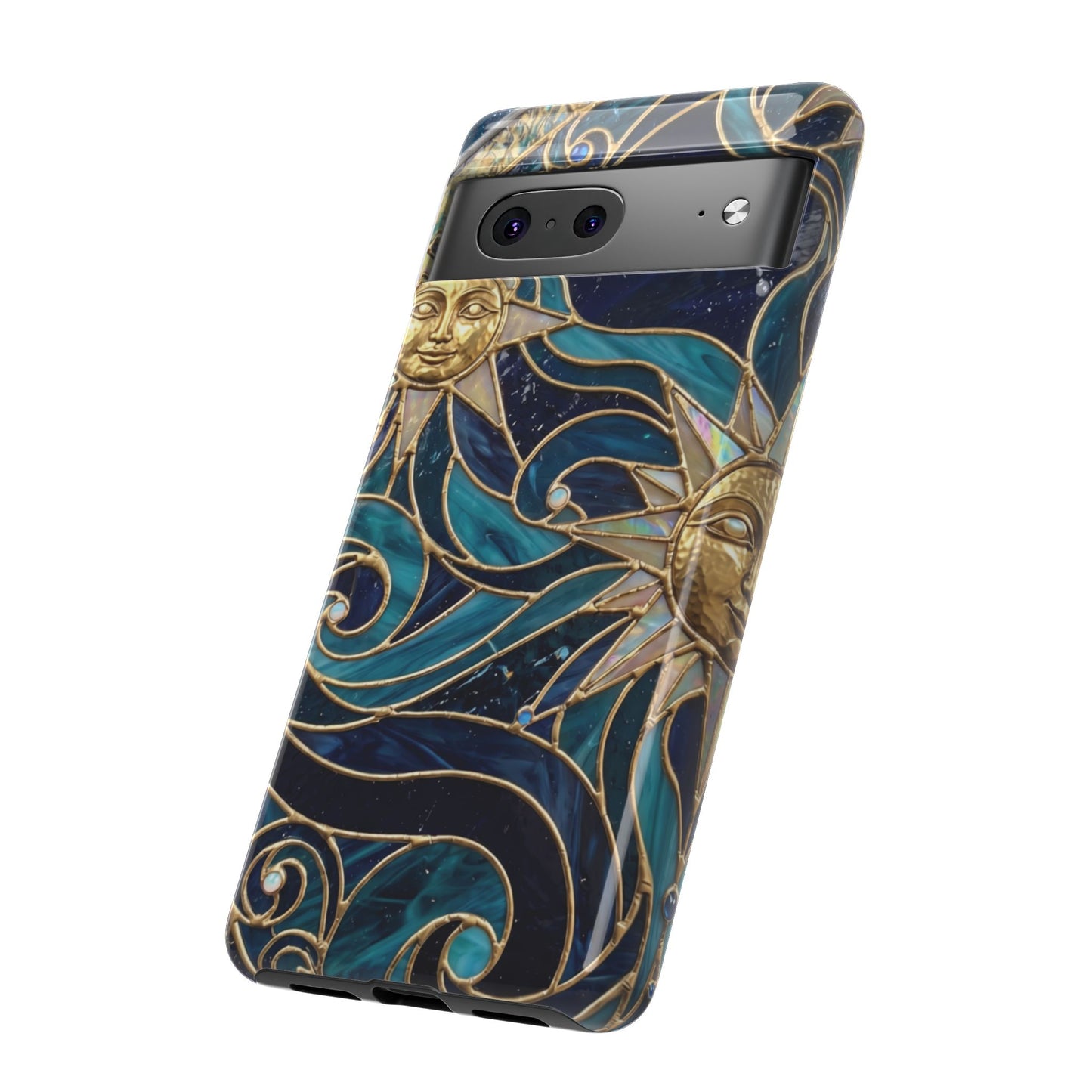 Elegant Teal & Gold Celestial Suns Phone Case