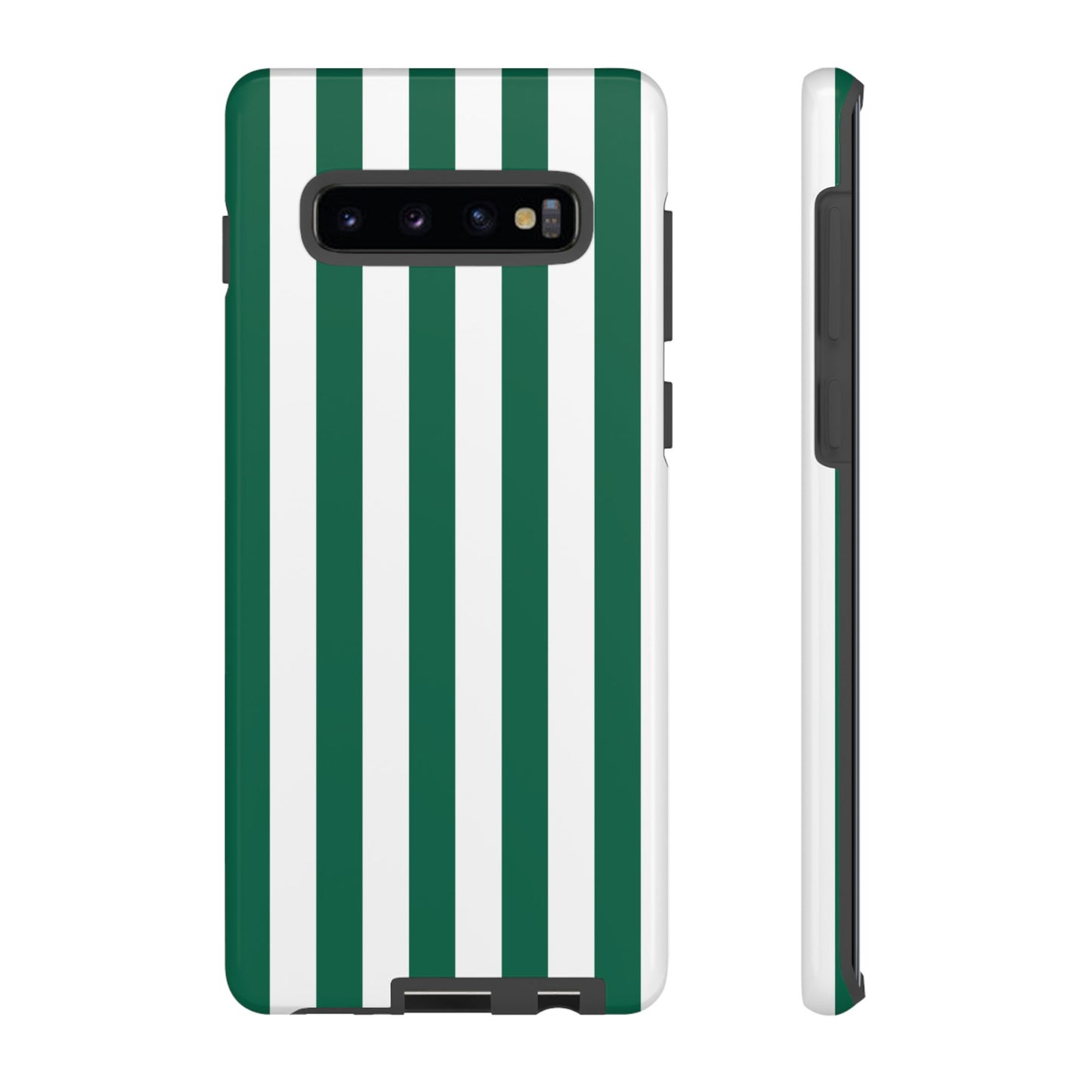 Samsung Galaxy S10 Plus / Glossy Phone Case - Simple Green & White Stripe Pattern Phone Case