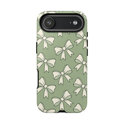 Chic Sage Green Bow Pattern Phone Case