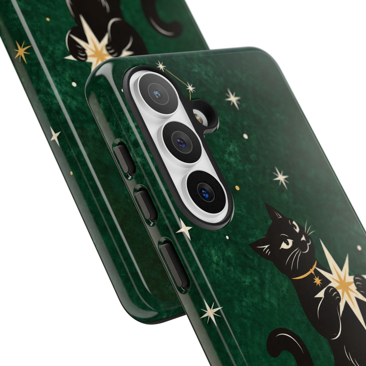 Forest Green Celestial Black Cat Phone Case - Green Phone Case