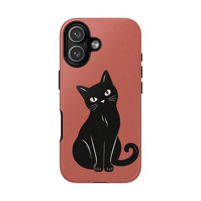 Minimalist Coral Red & Black Cat Phone Case