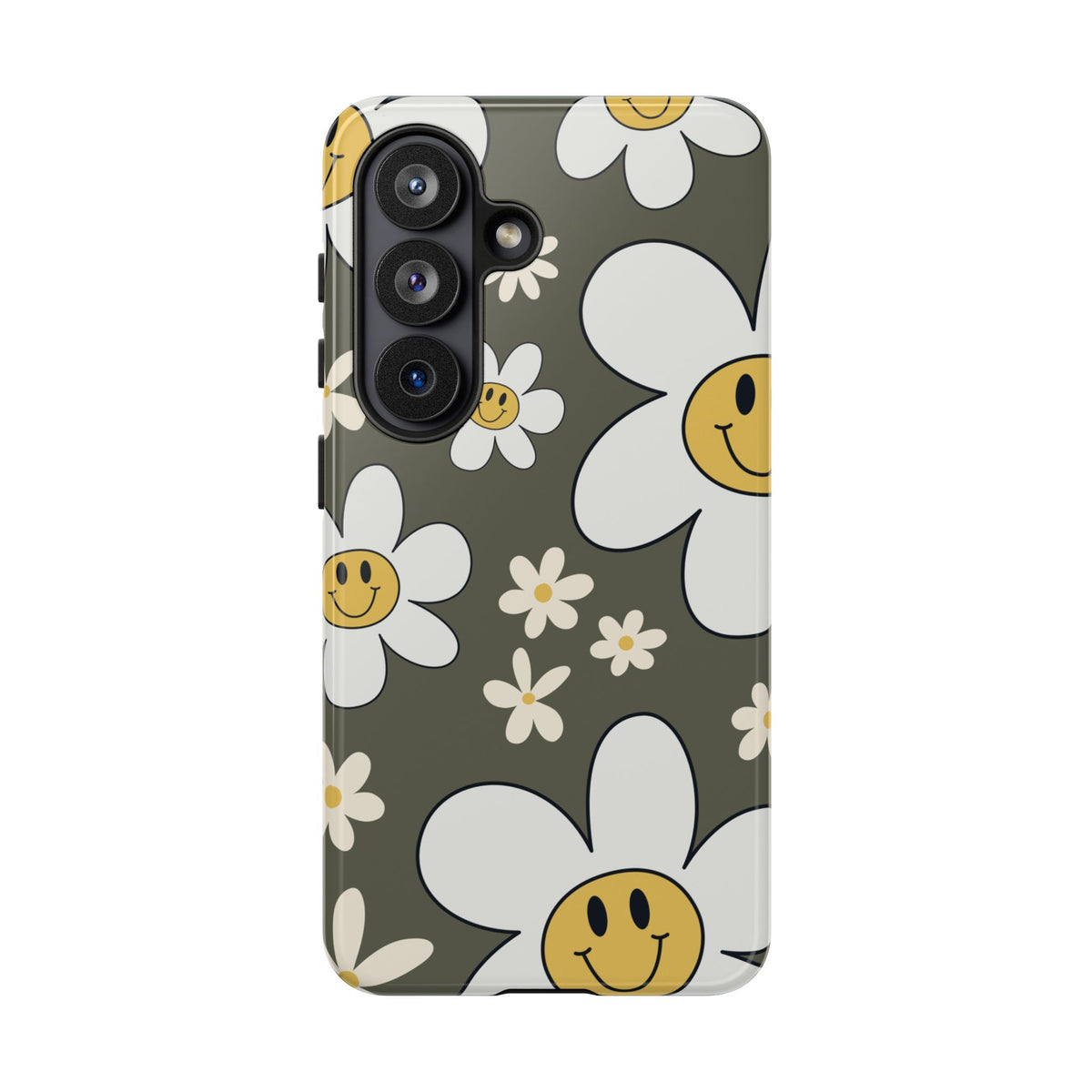 Fun Retro Daisy Pattern with Olive Green Background Phone Case - Green Phone Case - Samsung Galaxy S26 / Glossy