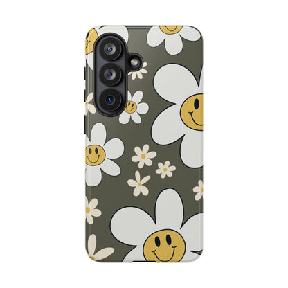 Fun Retro Daisy Pattern with Olive Green Background Phone Case - Green Phone Case - Samsung Galaxy S26 / Glossy