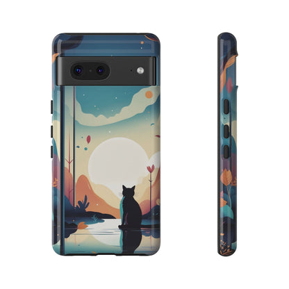 Stylised Cat & Moon Design Phone Case