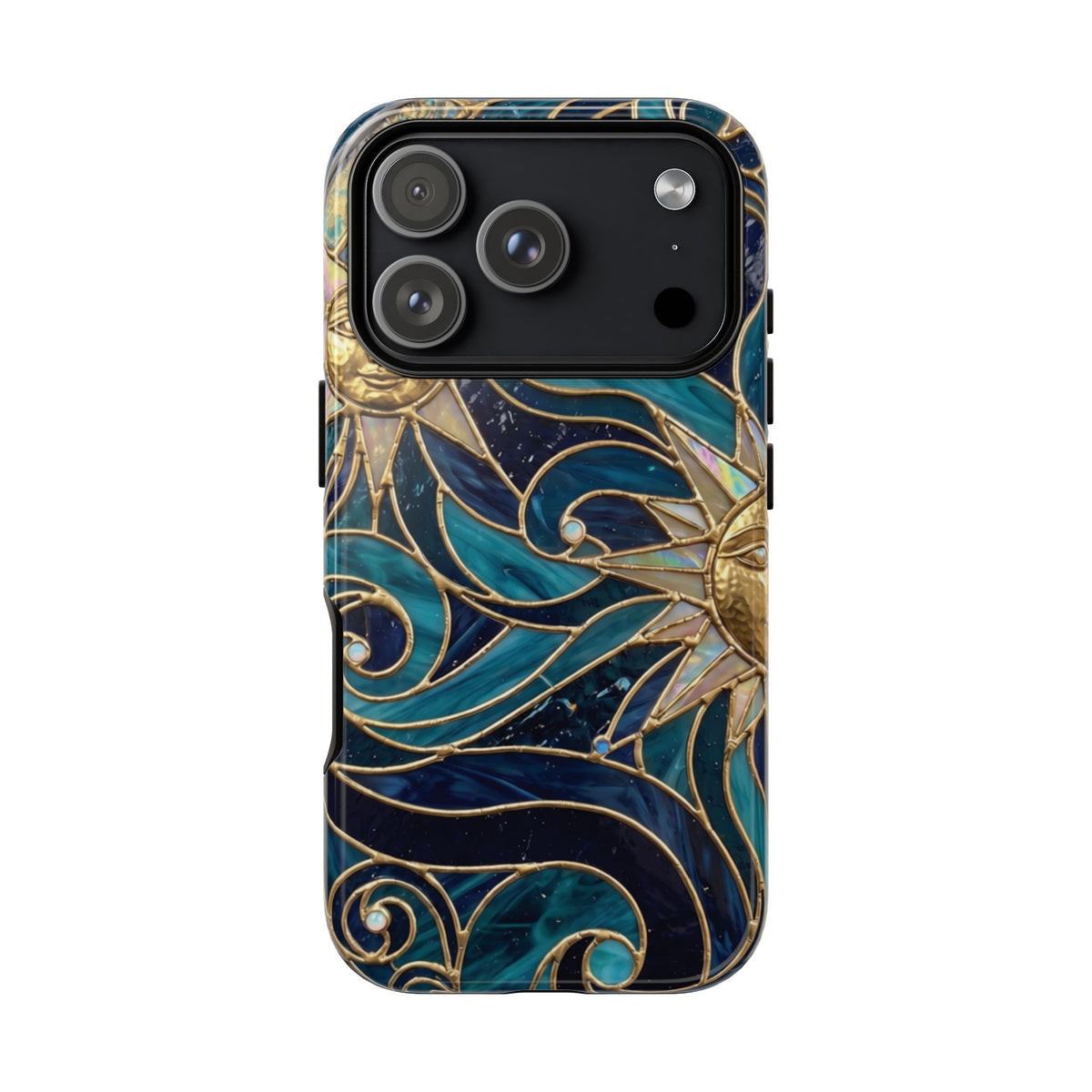Elegant Teal & Gold Celestial Suns Phone Case