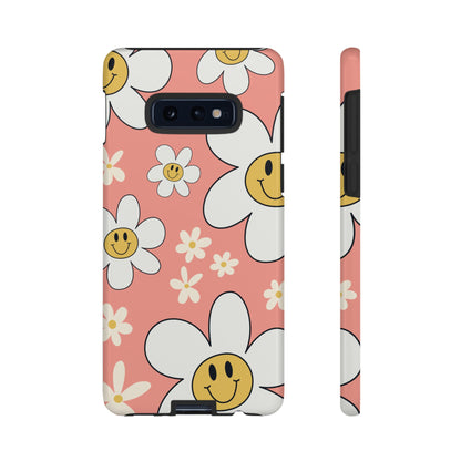 Fun Retro Daisy Pattern with Pink Background Phone Case - Pink Phone Case