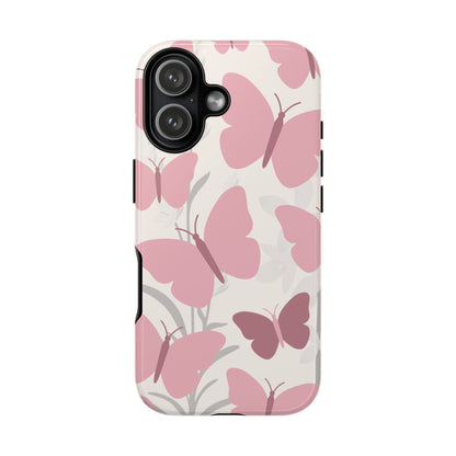 iPhone 17 / Glossy Phone Case - Minimalist Cream & Pink Butterfly Pattern Phone Case