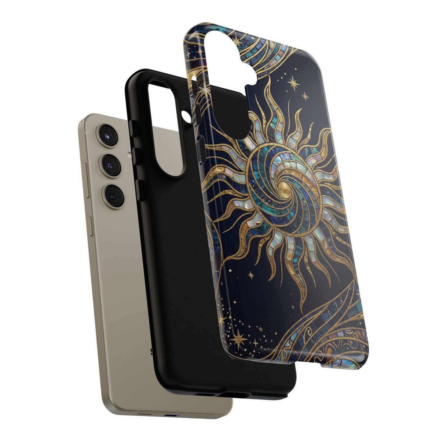Elegant Navy & Gold Solar Spiral Phone Case