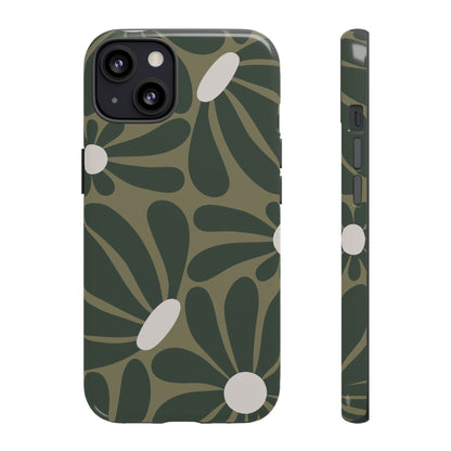 Retro Olive Green Daisy Pattern Phone Case - Green Phone Case - iPhone 13 / Glossy