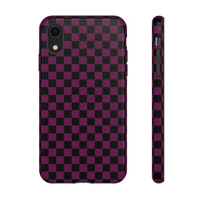 iPhone XR / Glossy Phone Case - Trendy Plum & Black Small Checked Pattern Phone Case