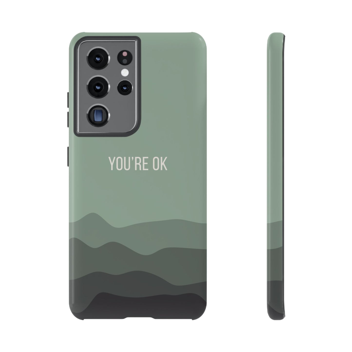 Samsung Galaxy S21 Ultra / Glossy Phone Case - Minimalist Green Waves ’You’re OK’ Statement Phone Case