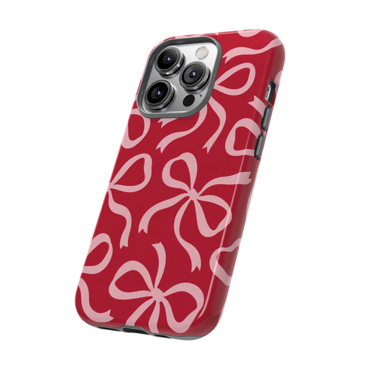 Bold Raspberry Red and Blush Pink Bow Pattern Phone Case