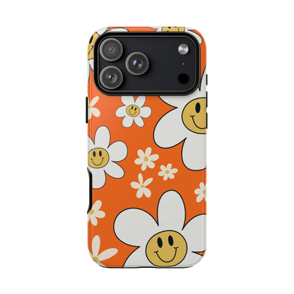 Fun Retro Daisy Pattern with Orange Background Phone Case - Orange Phone Case - iPhone 17 Pro Max / Glossy
