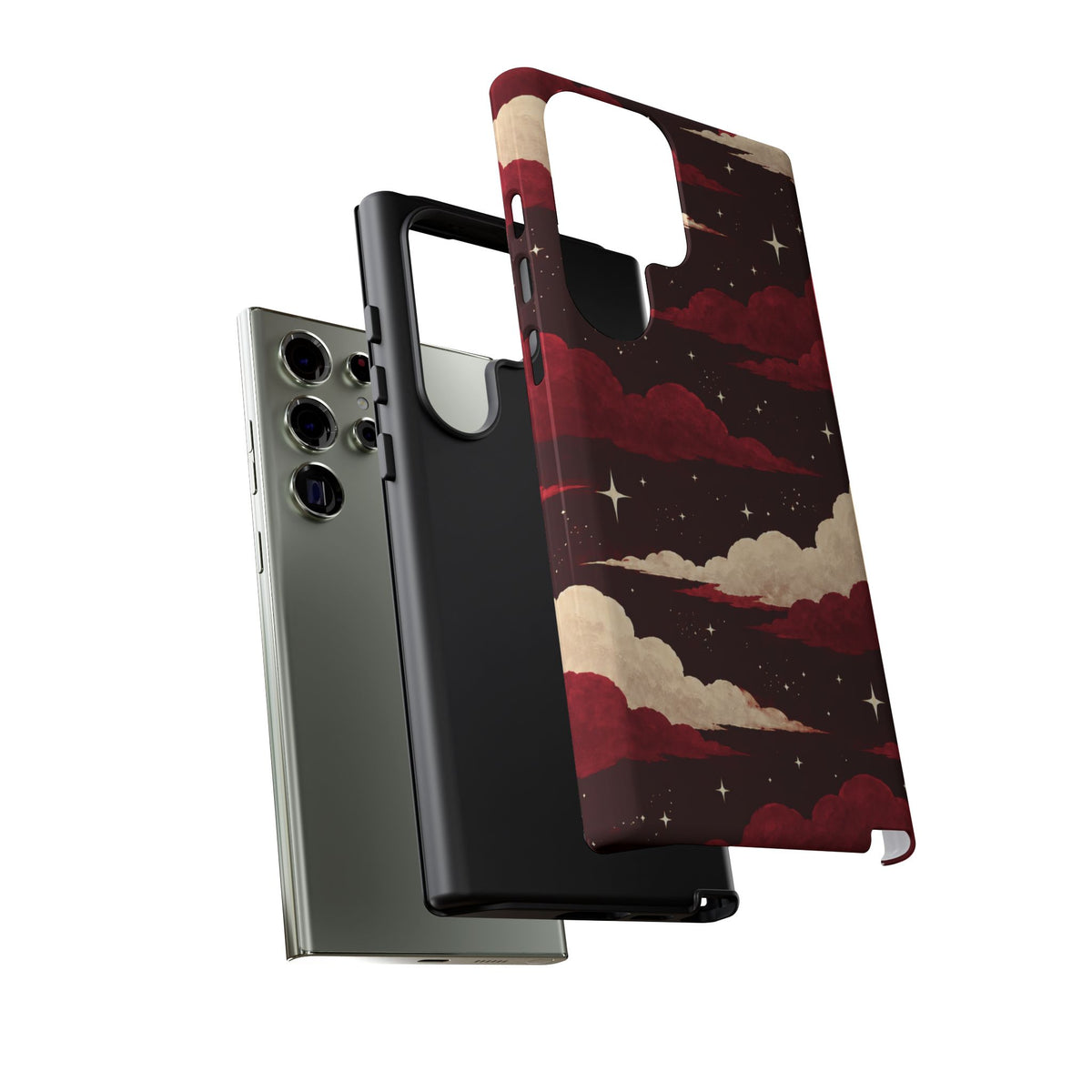 Illustrated Crimson Red Clouds & Stars Phone Case