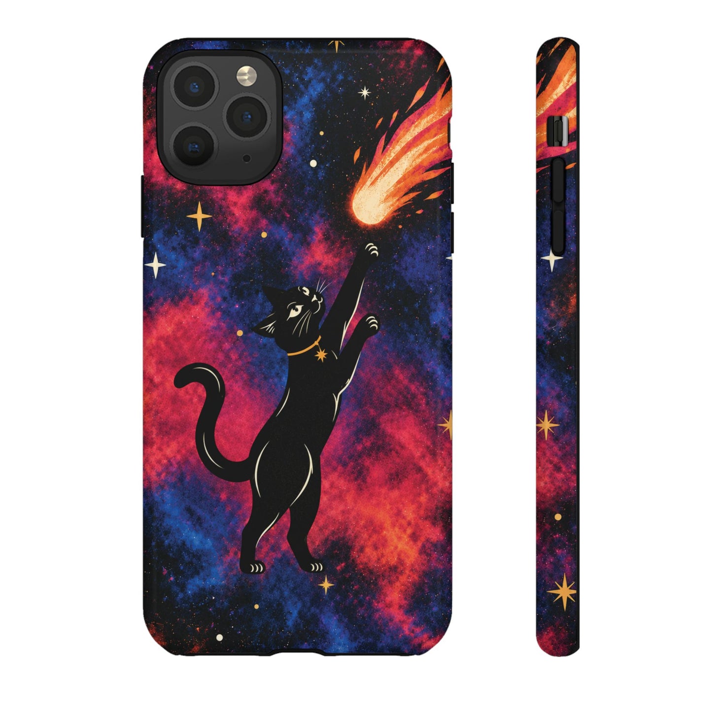 Whimsical Multicolour Celestial Black Cat Phone Case