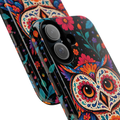 Vibrant Orange and Turquoise Calavera Owl Phone Case - Multicolor Phone Case