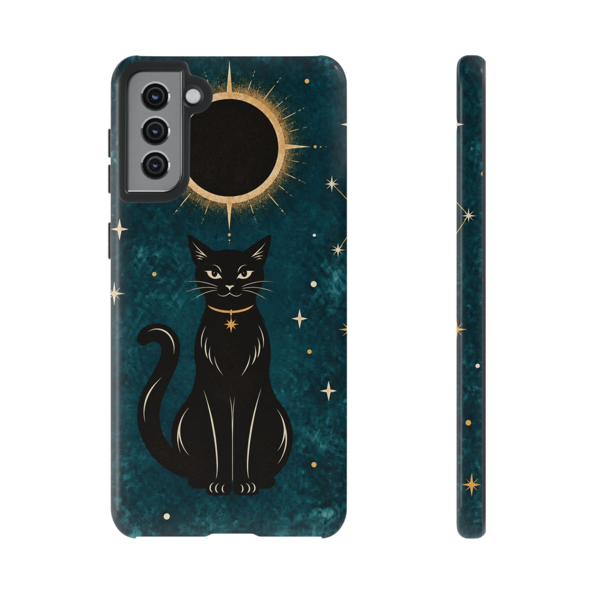 Whimsical Teal Celestial Black Cat Phone Case
