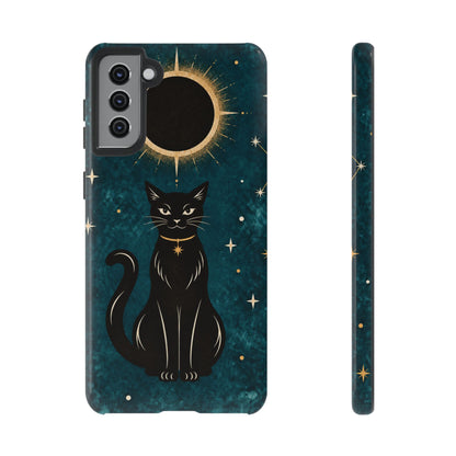 Whimsical Teal Celestial Black Cat Phone Case