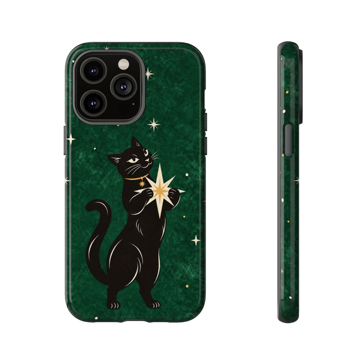 Forest Green Celestial Black Cat Phone Case - Green Phone Case - iPhone 14 Pro Max / Glossy