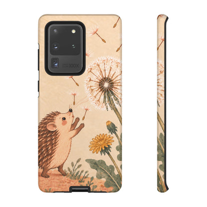 Whimsical Cream Hedgehog and Dandelion Phone Case - White Phone Case - Samsung Galaxy S20 Ultra / Glossy