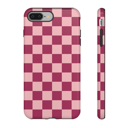 iPhone 8 Plus / Glossy Phone Case - ’Pink Checkered Pattern’ Phone Case
