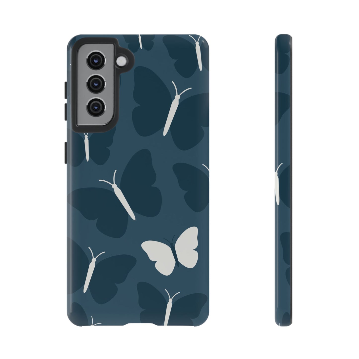 Minimalist Dark Blue Butterfly Pattern Phone Case - Blue Phone Case - Samsung Galaxy S21 / Glossy