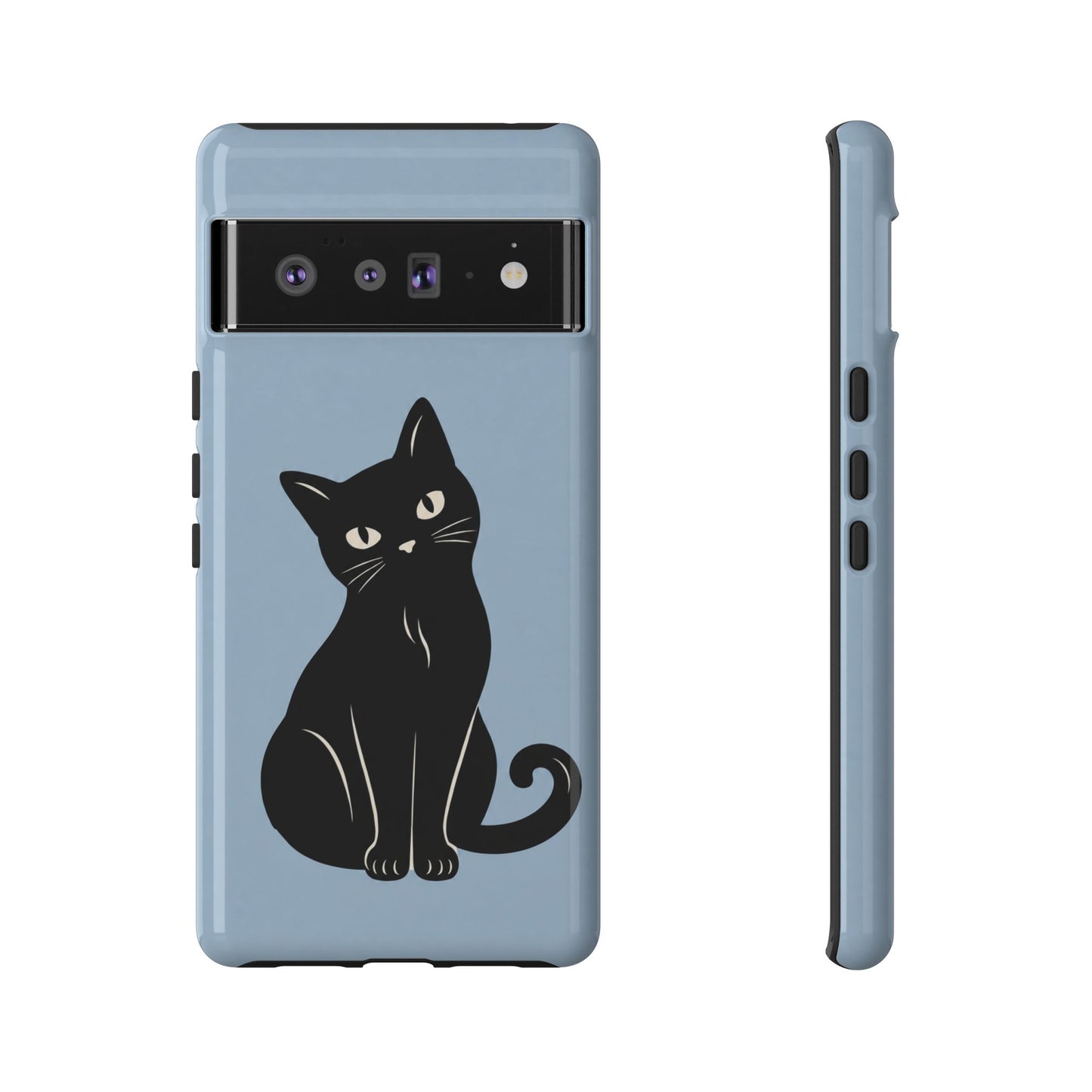 Minimalist Powder Blue & Black Cat Phone Case